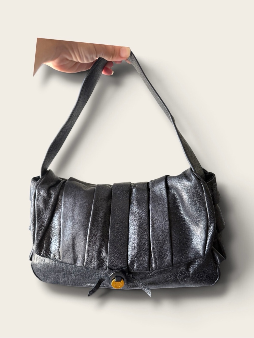 Mayle Black Pleated Leather Shoulder Bag - Picture 6 of 15
